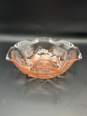 Hazel Atlas Diamond Arches Pink Depression Glass Ruffled Serving Bowl 9" Vintage